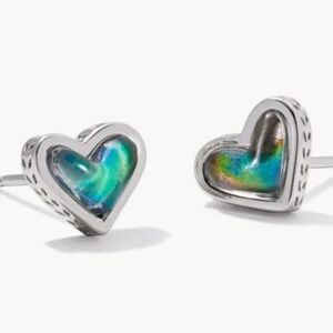 Kendra Scott Framed Ari Heart Silver Stud Earrings in Mood Stone